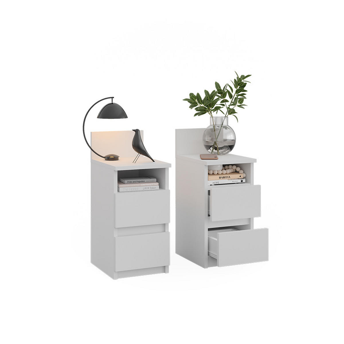 NACHTTISCH Monty Weiß 25 x 59.1 cm 2er Set - Weiß, Holzwerkstoff (25/59.1/32.3cm) - Vicco