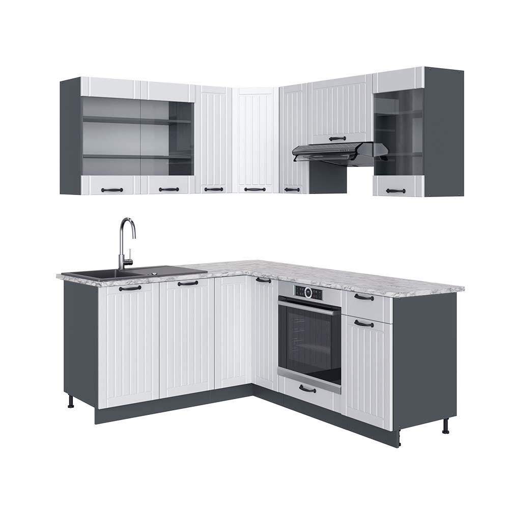 ECKKÜCHE Fame-Line Weiß Landhaus/Anthrazit 160 x 190 cm, AP Marmor - Anthrazit/Weiß, Holzwerkstoff (190/81.6/60cm) - Vicco