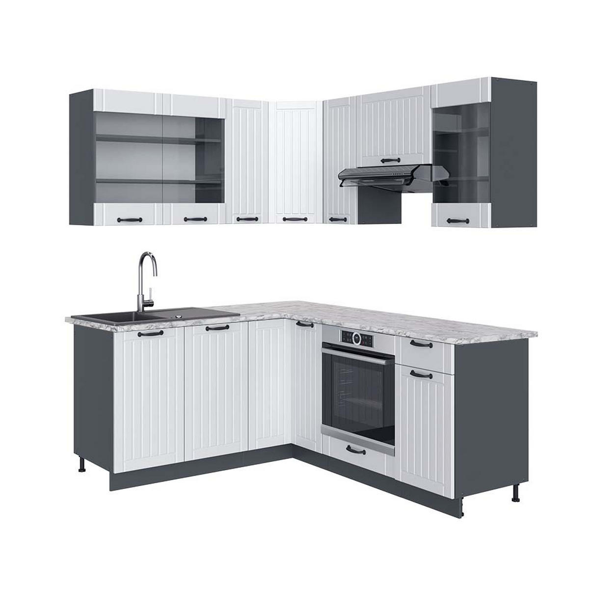 ECKKÜCHE Fame-Line Weiß Landhaus/Anthrazit 160 x 190 cm, AP Marmor - Anthrazit/Weiß, Holzwerkstoff (190/81.6/60cm) - Vicco