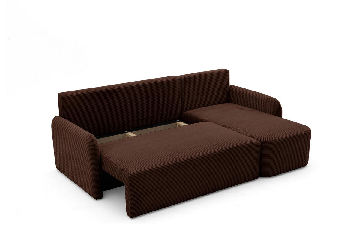 ECKSOFA CASPER L Rechts mit Schlaffunktion 132x198 Cord Dunkelbraun - Dunkelbraun/Schwarz, Holz/Kunststoff (145/217cm) - NACANAPA