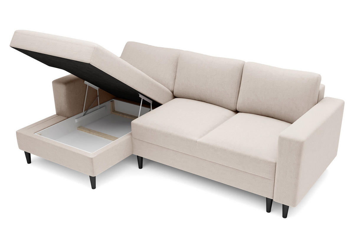 ECKSOFA Nalika Cremeweiß Velours - Creme/Schwarz, Holz/Textil (230/143cm) - Selsey