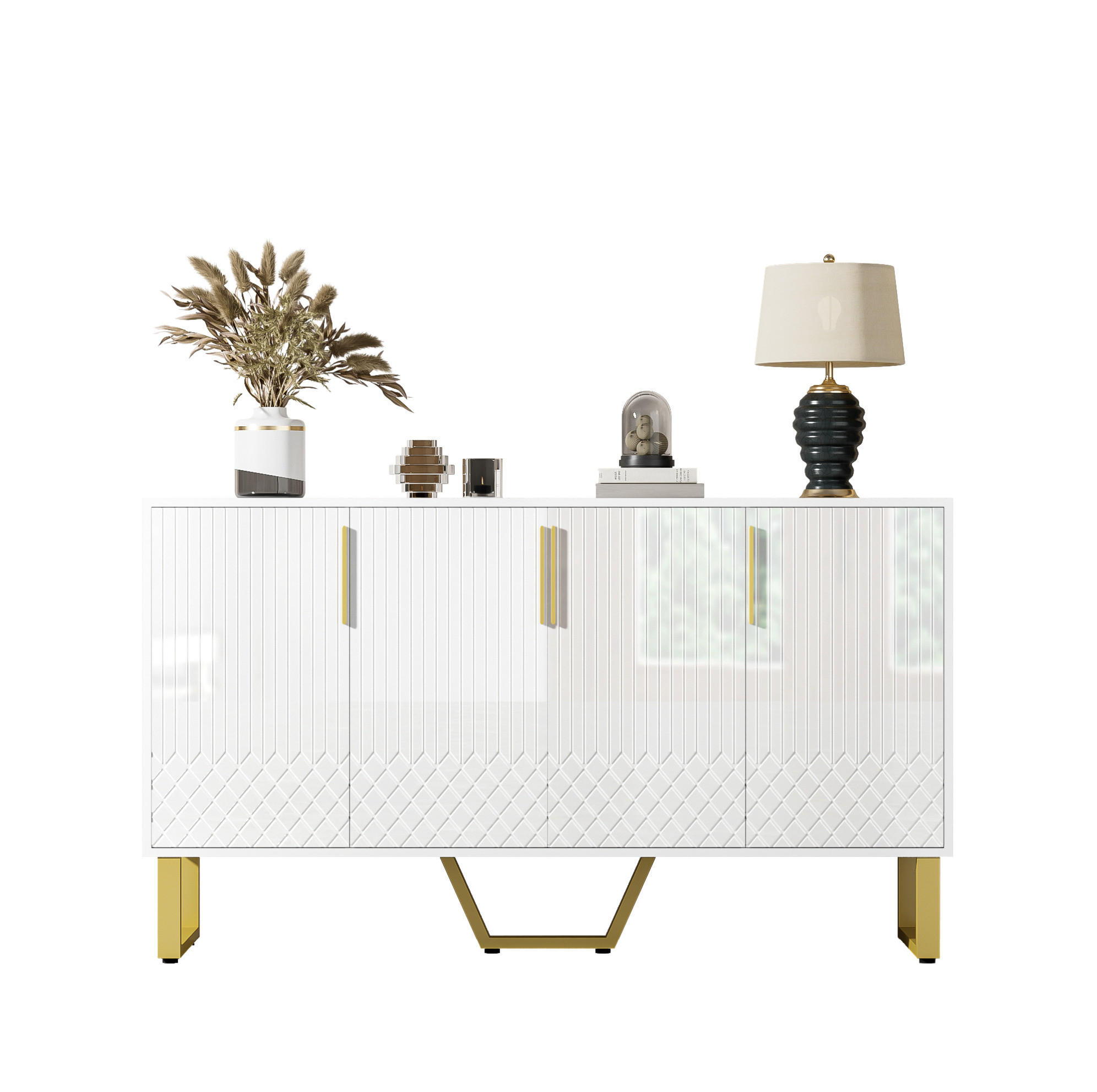 SIDEBOARD 140/40/80 cm Weiß aus MDF mit Hochglanzoptik - Weiß, Holzwerkstoff (140/80/40cm) - OKWISH
