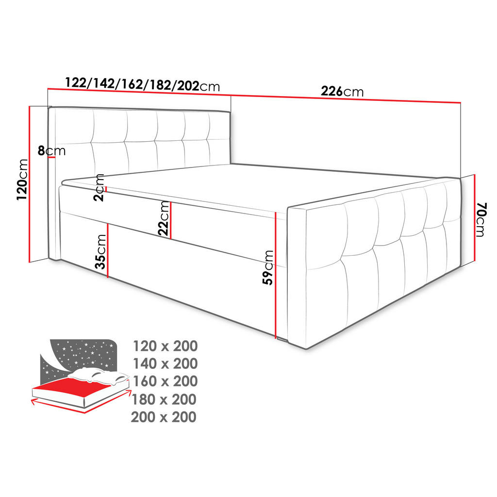 Thumbnail - Mirjan24 Boxbett, Schwarz, Holz, H3, 200x200 cm, Schlafzimmer, Betten, Boxspringbetten