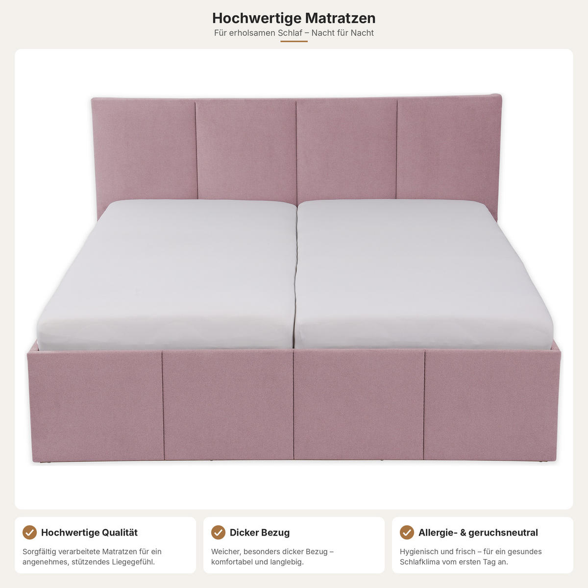 POLSTERBETT Dalas Rose 200 x 200 x 40 cm Bettkasten Mit hochwertiger Matratze H2 (bis 100 kg) und Lattenrost - Rosa, Holz (200/200cm) - Halmon Schlafkomfort Betten 