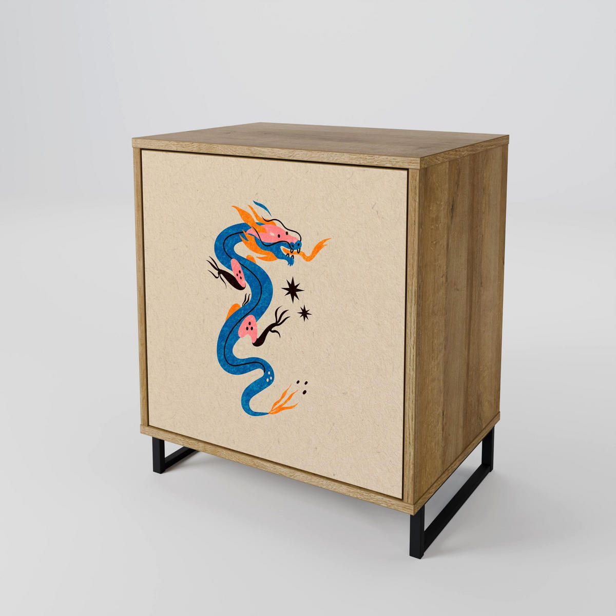 SIDEBOARD MYTHOLOGICAL CREATURES, Eichefarben, 57,5x42x57,5 cm, Ohne Füße - Eichefarben/Multicolor, Holzwerkstoff (57.5/57.5/42cm) - SpaceRebels