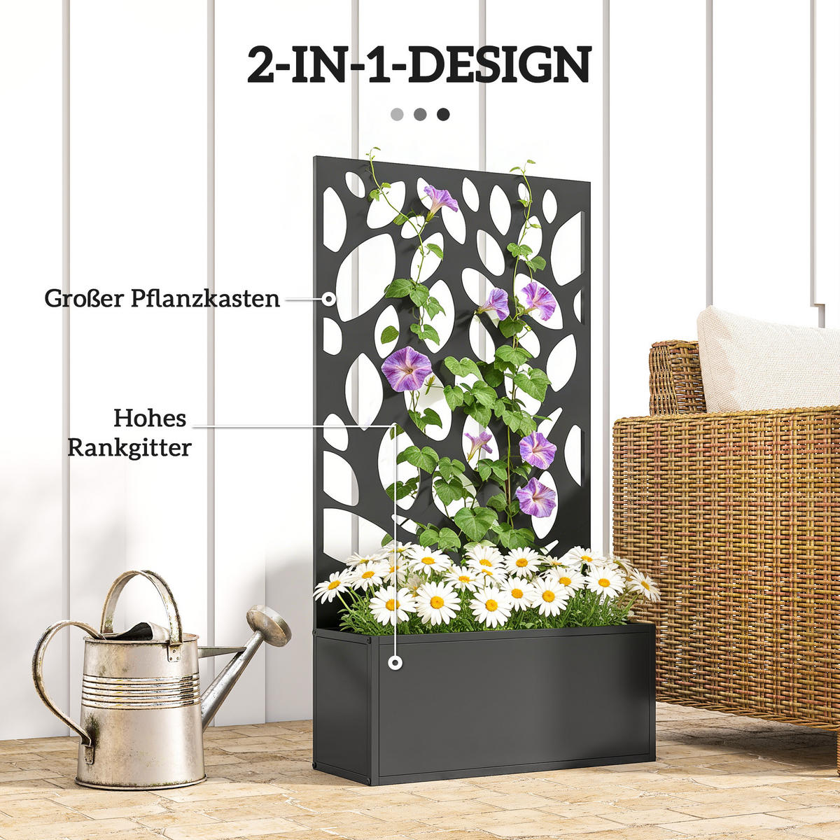 HOCHBEET mit Rankgitter aus Metall Schwarz - Schwarz, Metall (23/113/61cm) - Outsunny