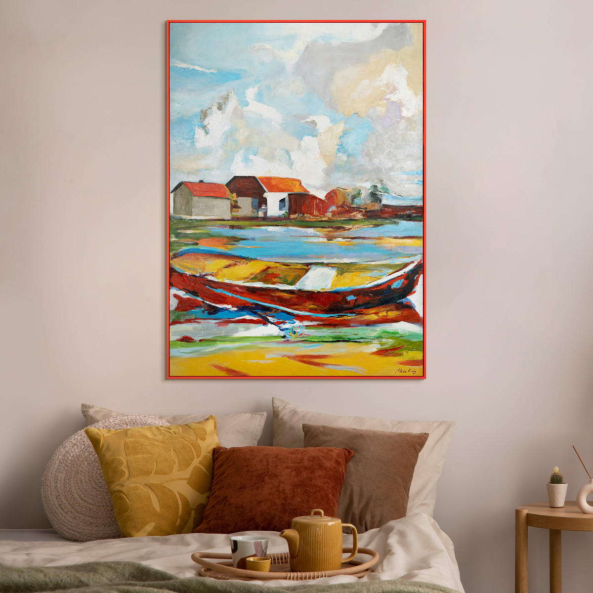 GEMÄLDE Gezeiten der Inspiration Schattenfugenrahmen Rot 120x80 cm - Rot, Holz (120/80cm) - YS-art gallery