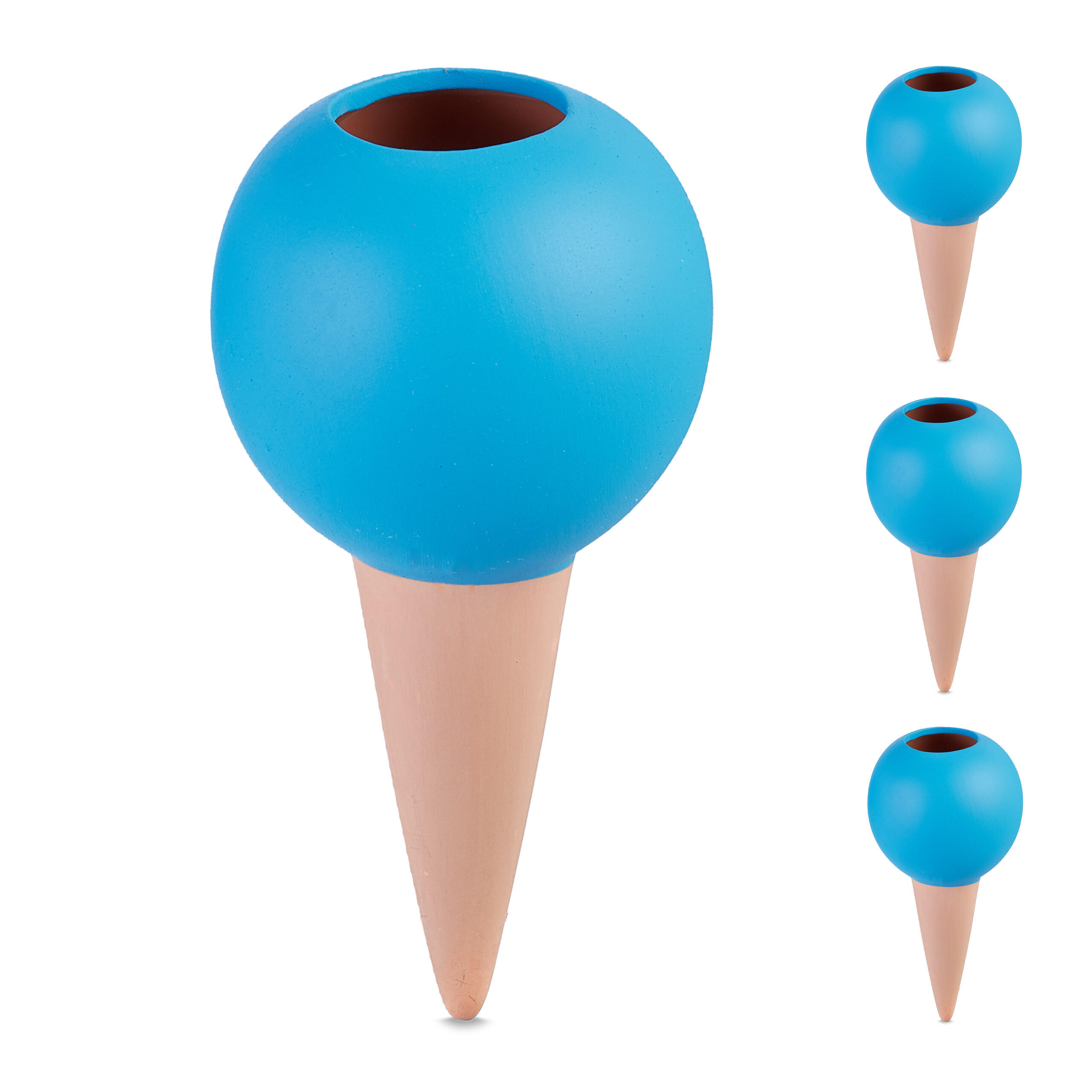 4XTONKEGEL - Hellbraun/Blau, Keramik (9/18/9cm) - Relaxdays