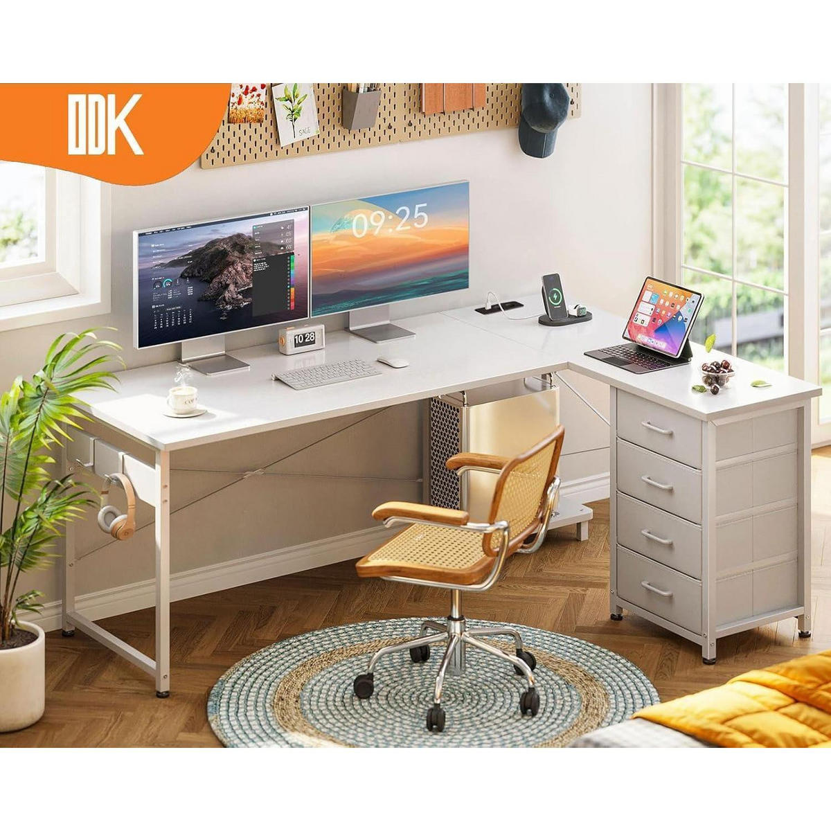ECKSCHREIBTISCH mit Steckdose und USB 155 x 110 cm Weiß - Weiß, Metall (110/155/76cm)
