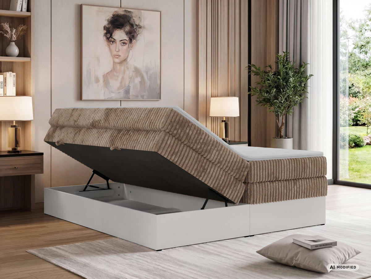 BOXSPRINGBETT TRAVIT ZERO KING 140/200 - Braun Cord - Topper T25 - H3 - Schwarz/Braun, Kunststoff/Textil (140/200cm) - MKS