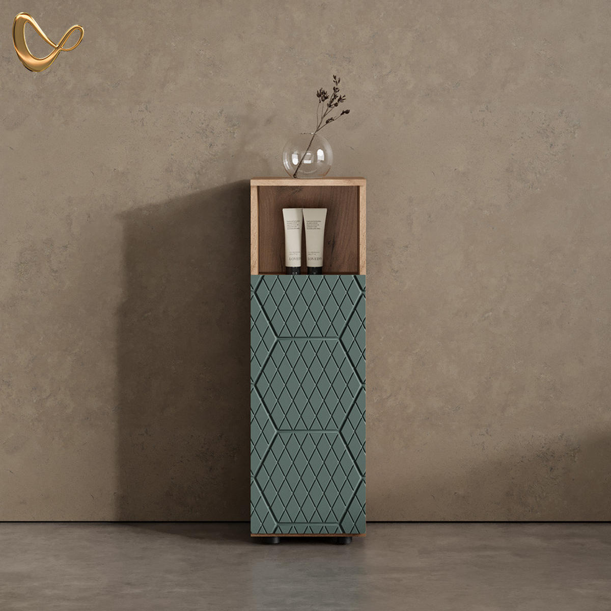 MIDISCHRANK Ronco Grün/Goldkraft Eiche 30 x 95 cm - Grün, Holzwerkstoff (30/95/30cm) - Livinity®