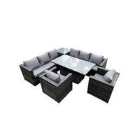 GARTENTISCHGRUPPE Polyrattan 8-Sitzer - Dunkelgrau/Grau, Glas/Kunststoff - Fimous