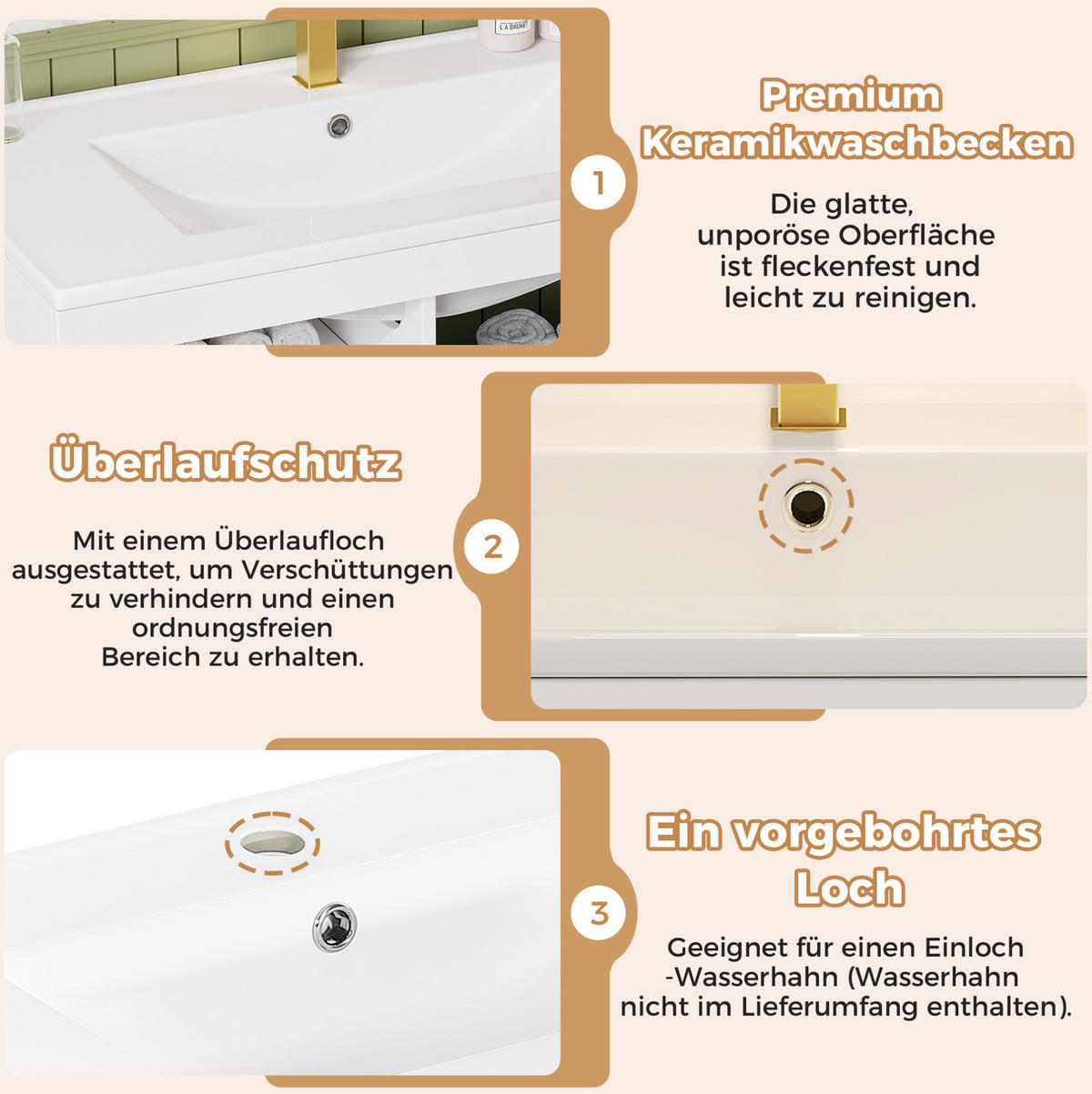 BADEZIMMERSCHRANK MDF 76x46x51 cm Weiß mit LED-App-Steuerung, Keramikwaschbecken, Wandmontage - Weiß, Holzwerkstoff (76/51/46cm) - Modfu