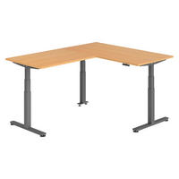 ECKSCHREIBTISCH elektrisch höhenverstellbar L-Form 200/160/74 cm in Buchefarben/Graphitfarben - Buchefarben/Graphitfarben, Holzwerkstoff (200/160/74cm) - bümö