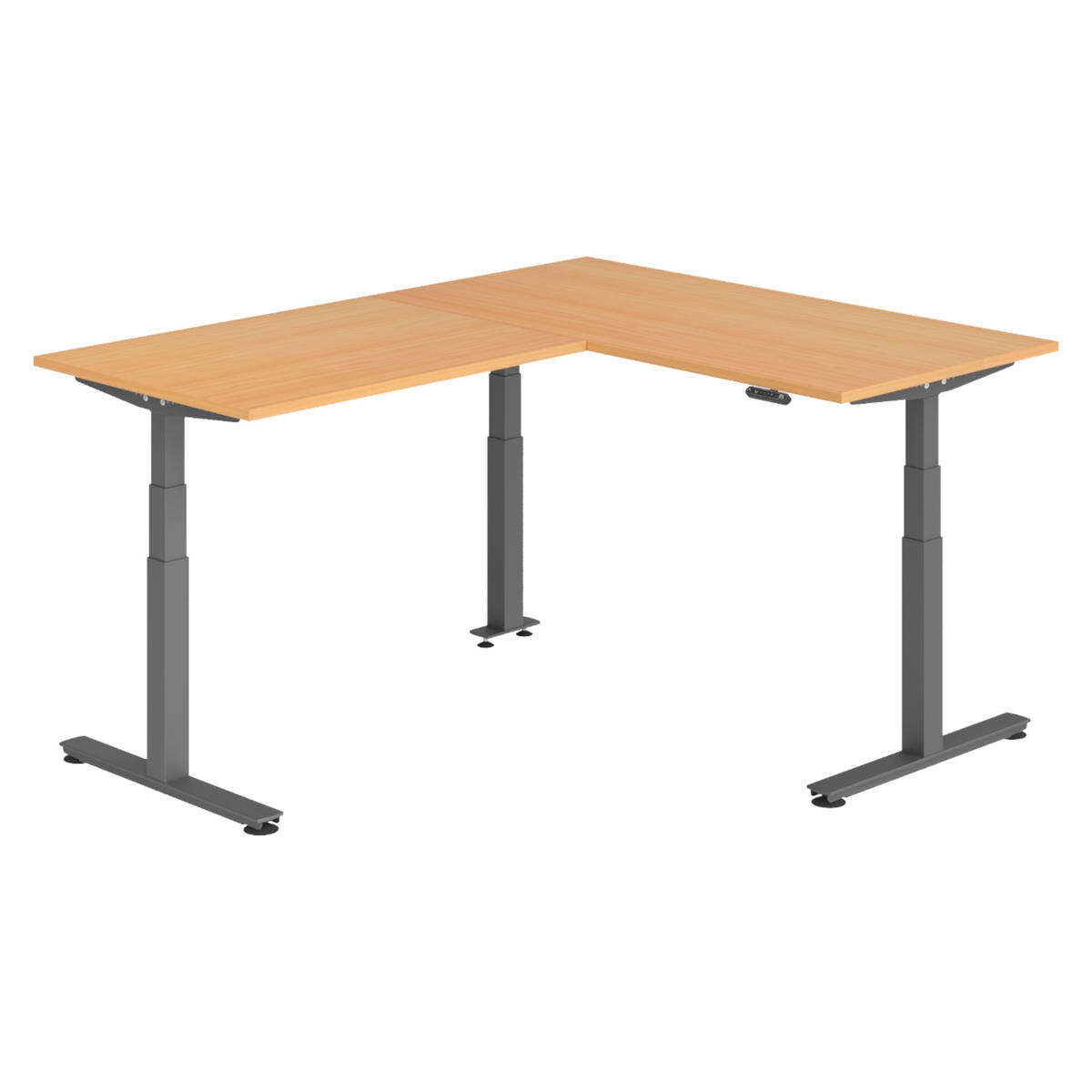 ECKSCHREIBTISCH elektrisch höhenverstellbar L-Form 200/160/74 cm in Buchefarben/Graphitfarben - Buchefarben/Graphitfarben, Holzwerkstoff (200/160/74cm) - bümö