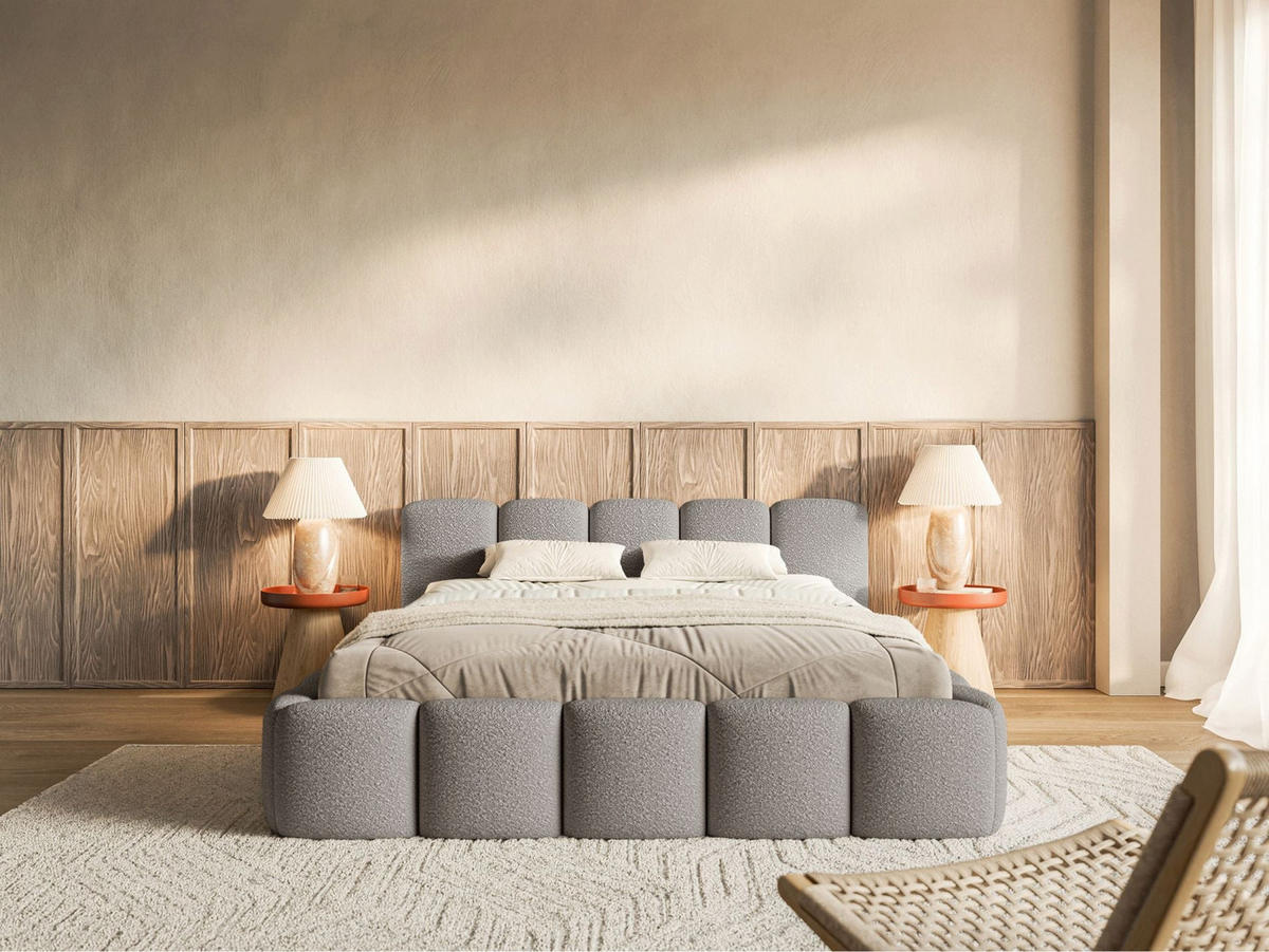 POLSTERBETT Cloudy Low Grau Bouclébezug 200x200 - Grau, Textil (200/200cm) - Selsey