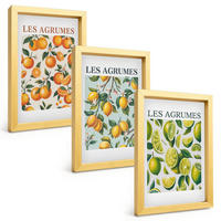 BILDER SET 3er Set - 20x30 cm Goldrahmen - Fruchtige Zitrus-Pastellmuster - Goldfarben, Kunststoff (20/30cm) - TULUP