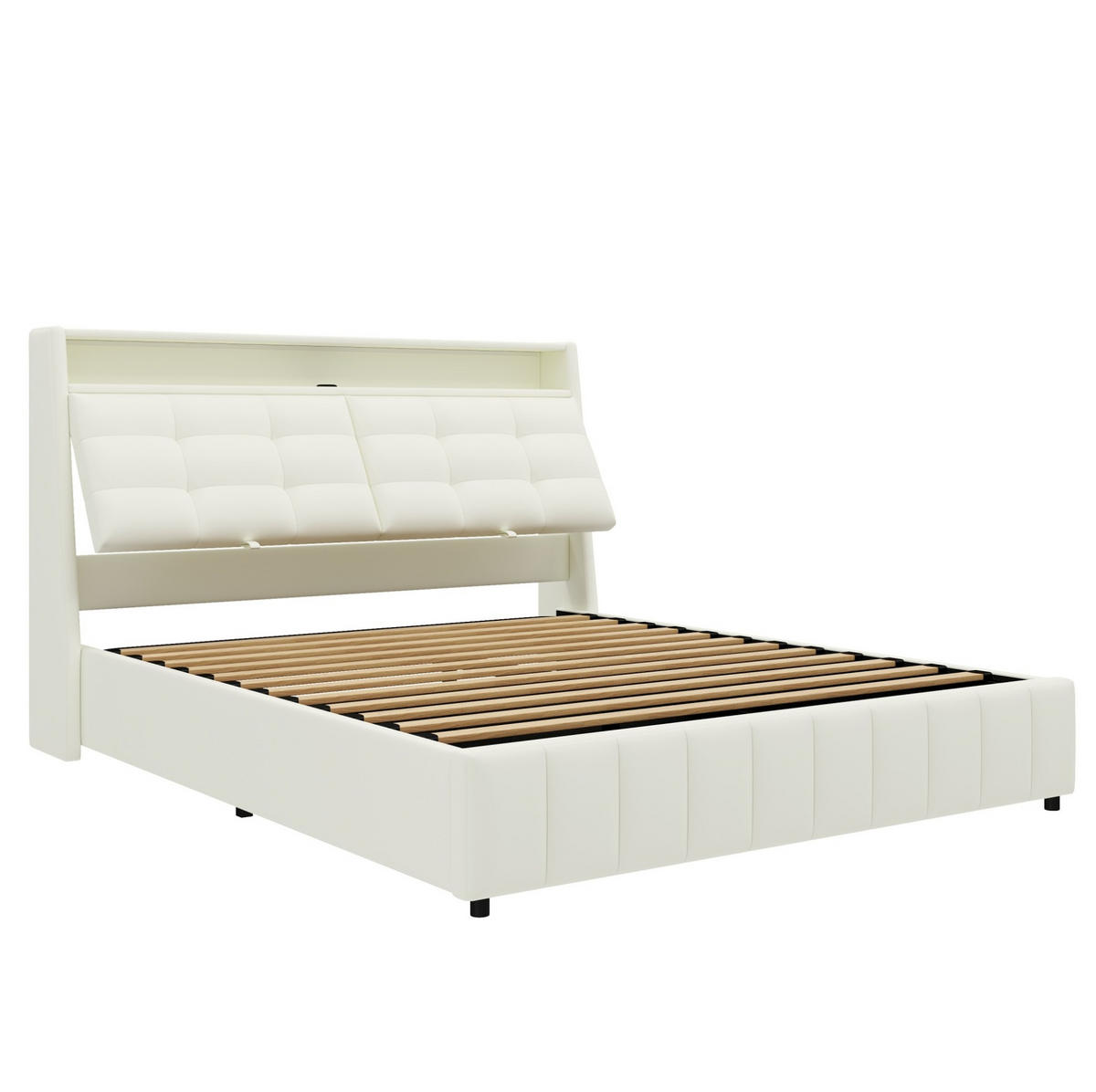 POLSTERBETT 140/200 cm aus MDF und Sperrholz mit LED-Beleuchtung und Stauraum Grau - Grau, Holzwerkstoff (140/200cm) - Modenvie