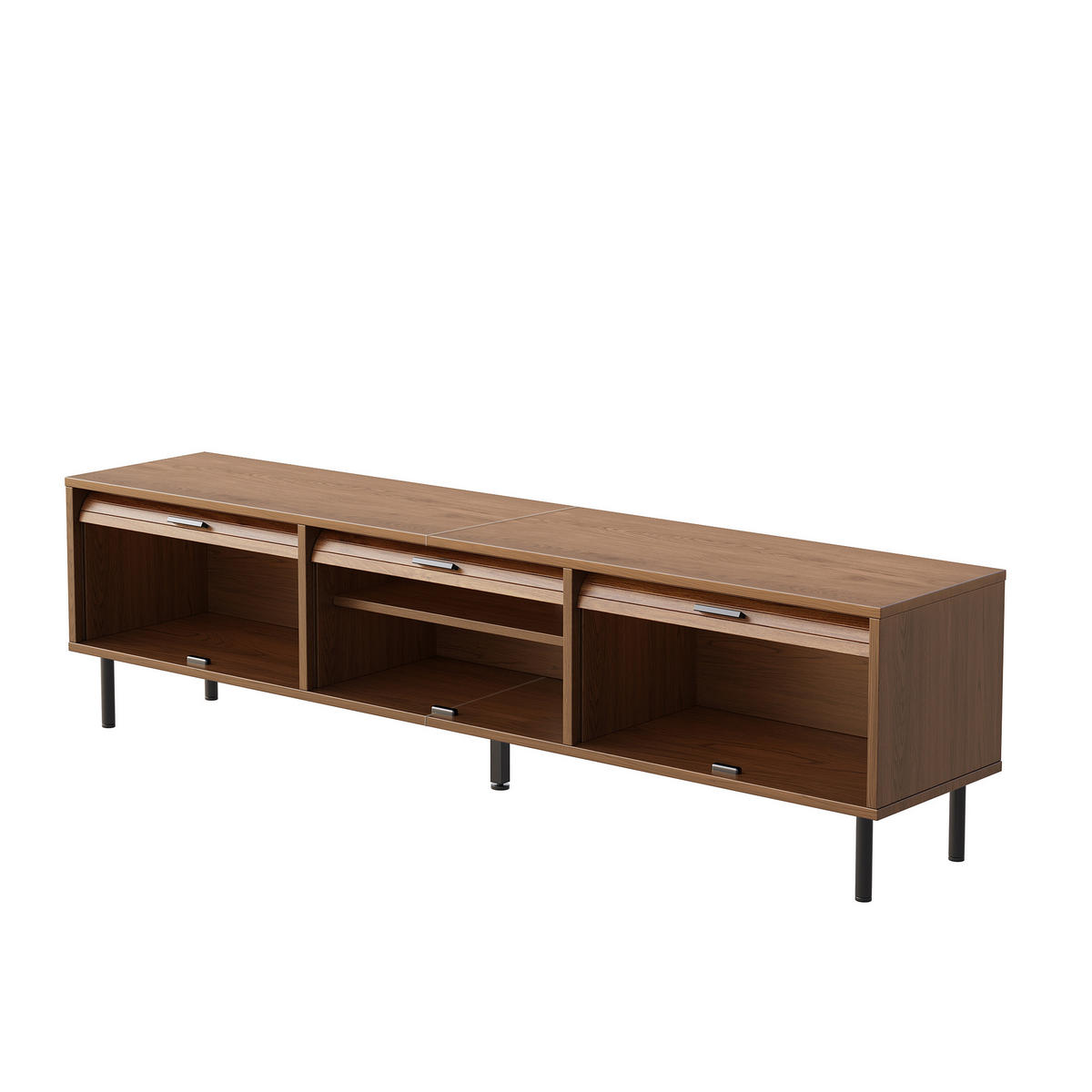 TV-LOWBOARD 180 x 40 x 55 cm aus MDF, 3 Schiebetüren, schwarze Metallfüße, Walnuss - Walnussfarben, Holzwerkstoff (180/55/40cm)