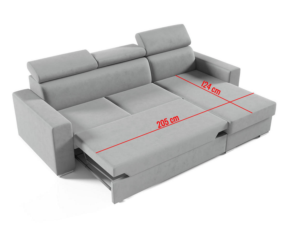 ECKSOFA Nela L-Form mit Bettkasten und Schlaffunktion - Dunkelgrau, Textil (170/245cm) - Jerpax