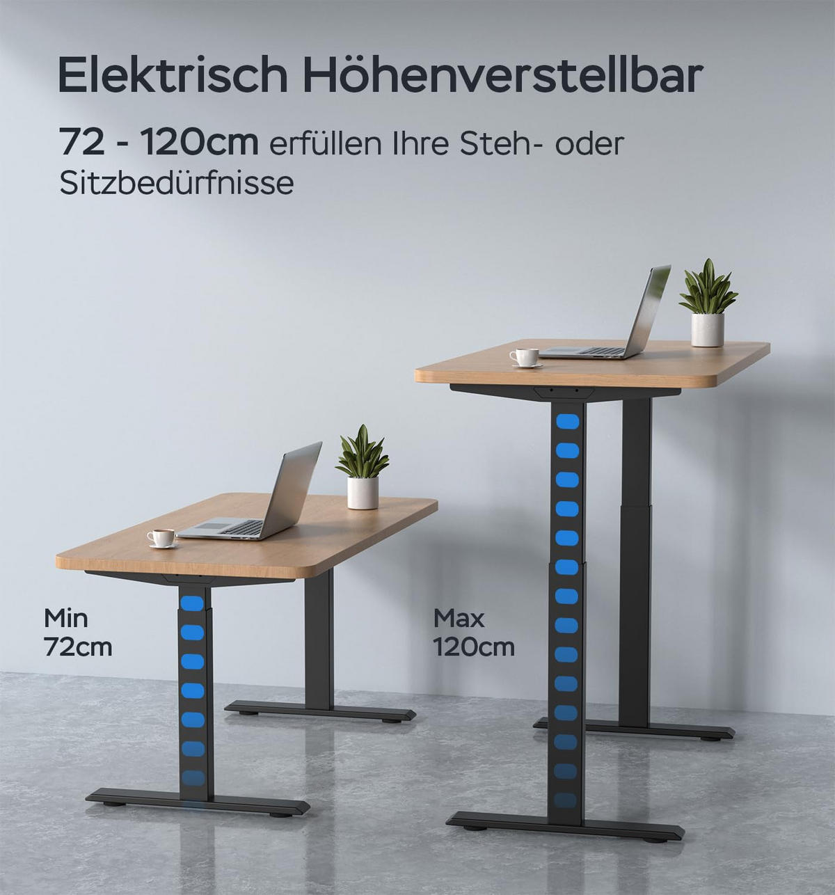 TISCHGESTELL Höhenverstellbares 72/120 cm Schwarz aus Stahl mit 2 Motoren - Schwarz, Metall (150/60/100cm) - OKWISH