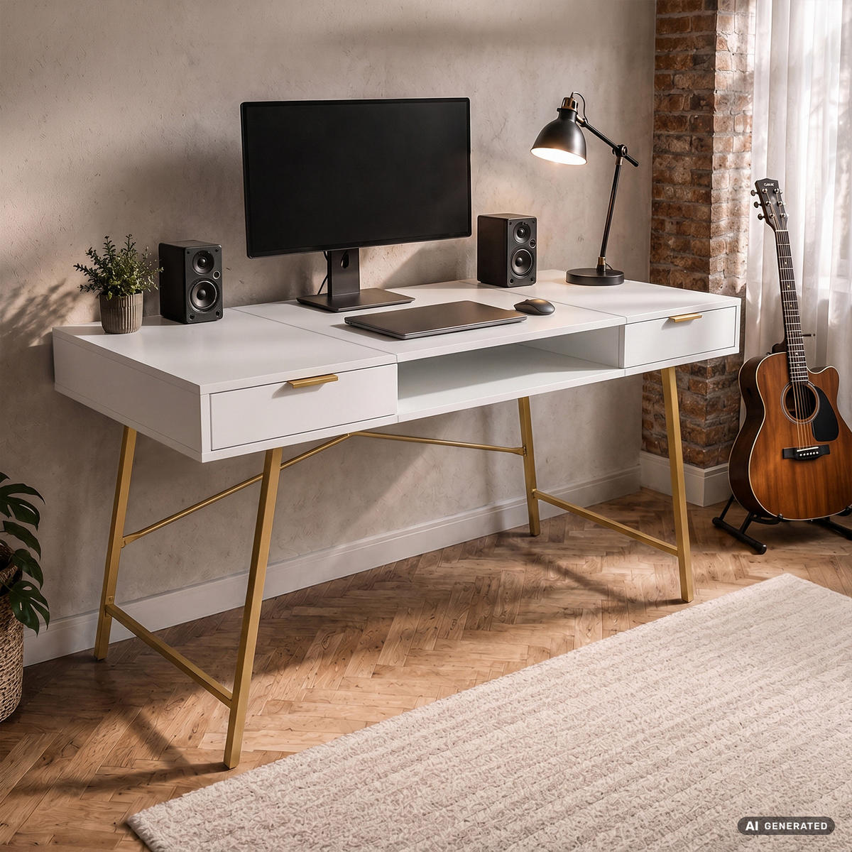 SCHREIBTISCH ARDEN 120 cm Weiß - Goldfarben/Weiß, Holzwerkstoff (120/50/80.5cm) - Akord