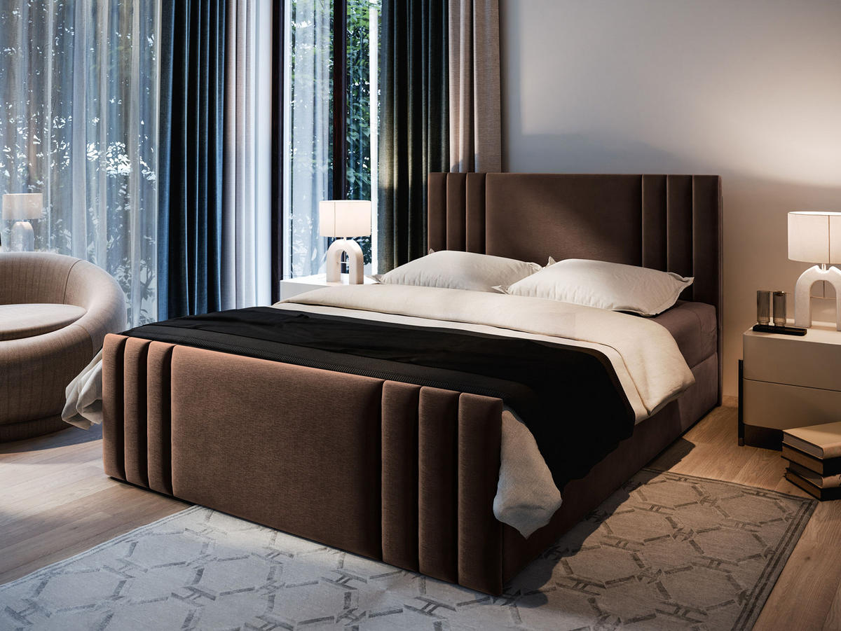 BOXBETT KANES 160x200 cm mit Matratze und Topper - Braun - Braun, Holz (160/200cm) - MASSENO