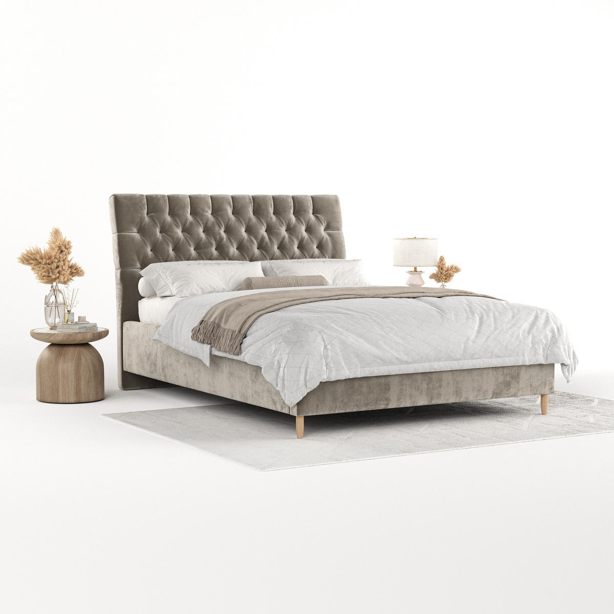 POLSTERBETT Lira 140/200 cm Beige im Lotta Stoff - Beige/Naturfarben, Holz/Holzwerkstoff (140/200cm) - AltaBeds