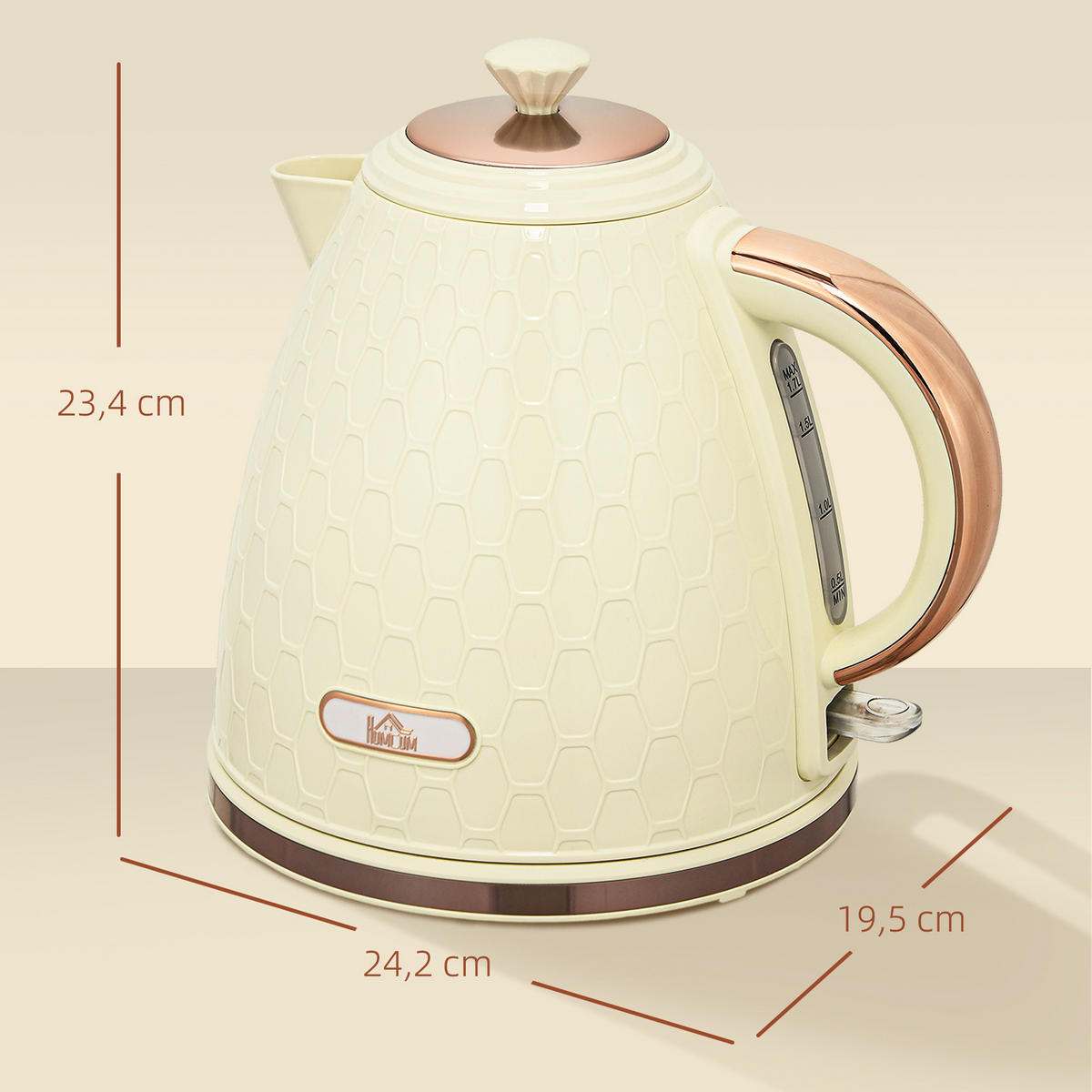 WASSERKOCHER DE-07915 2200W, 1,7L mit Sichtfenster Beige - Beige, Kunststoff (19.5/23.4/24.2cm) - ComfortXL