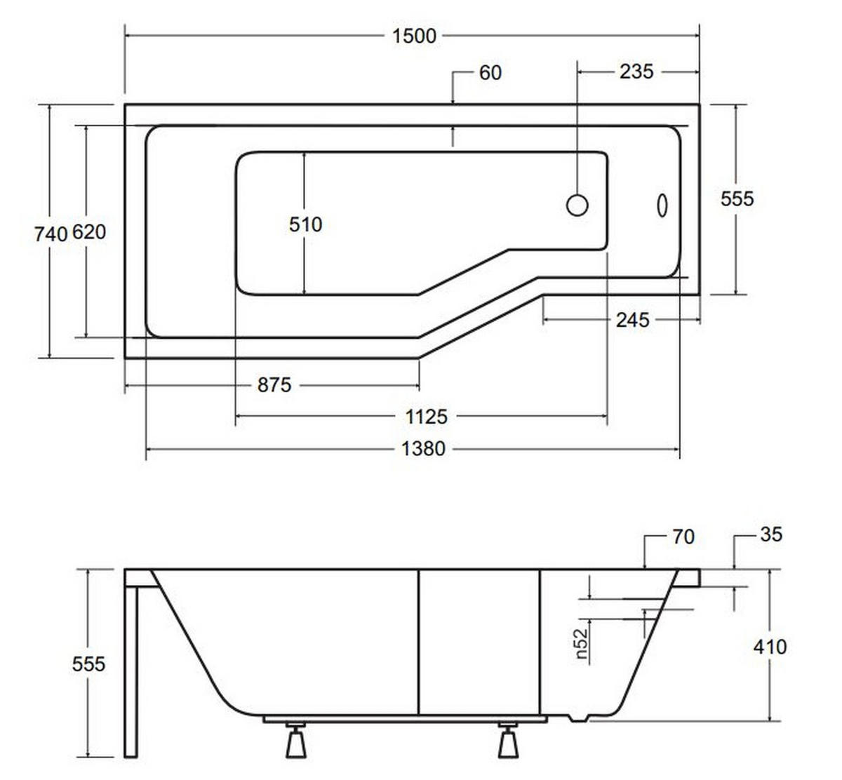 BADEWANNE Eckwanne INTEGRA 150/75 Links mit Schürze Ablauf Füße - Weiß, Kunststoff (75/55.5/150cm) - bad land