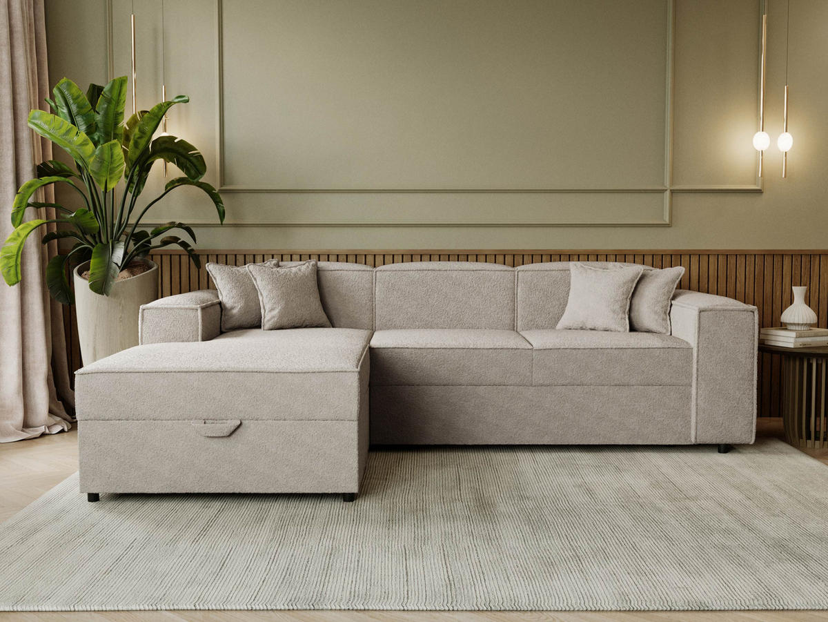 ECKSOFA Santos L, Seite: Links - Beige/Schwarz, Holzwerkstoff/Kunststoff (253/166cm) - MIRJAN24
