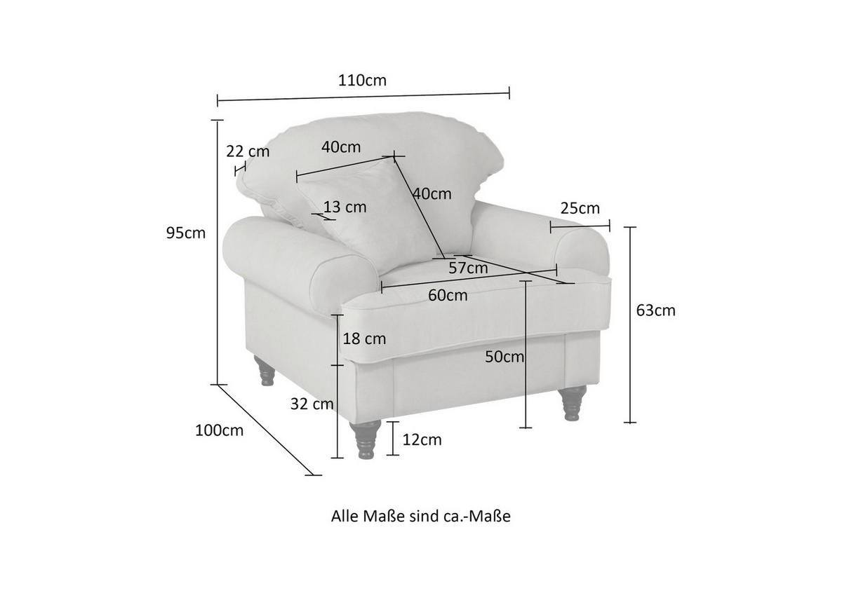 SESSEL blaugrün Landhaus, Loungesessel 110 cm - Dunkelgrün/Braun, Holz/Textil (110/95/100cm) - Furn.Design