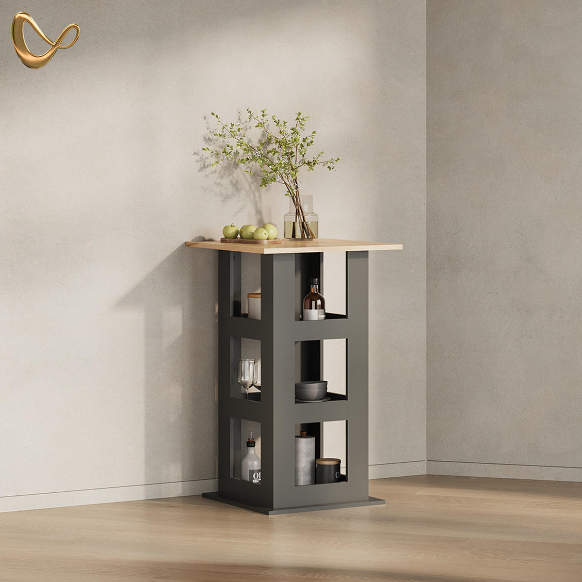 BARTISCH Regusa Goldkraft Eiche/Anthrazit 65 x 65 cm - Honigeiche/Anthrazit, Holzwerkstoff (65/65/106cm) - Livinity®