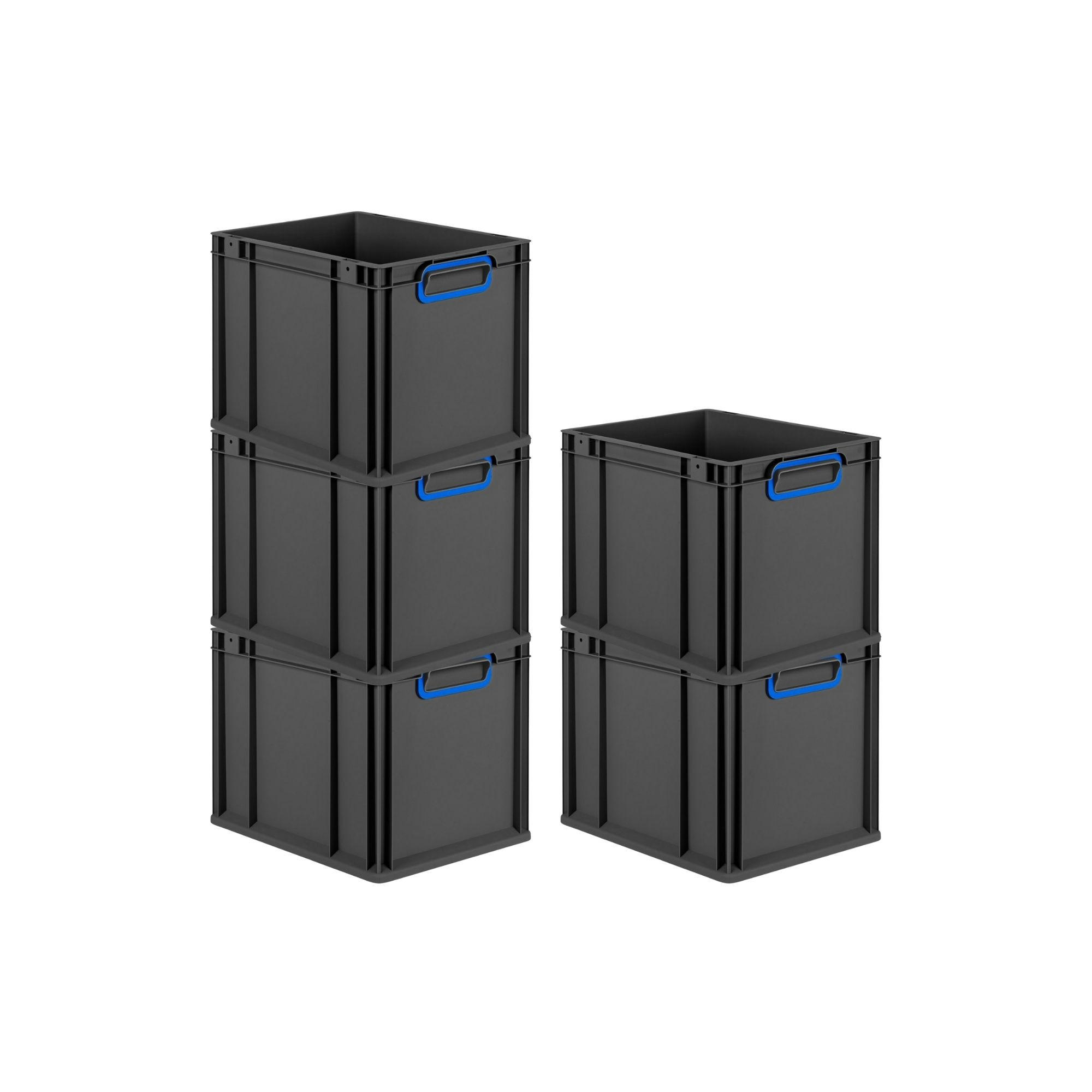 EUROBOX 5x NextGen Color 32x30x40 cm 30 Liter Griffe blau zu, Schwarz - Blau/Schwarz, Kunststoff (30/32/40cm) - PROREGAL