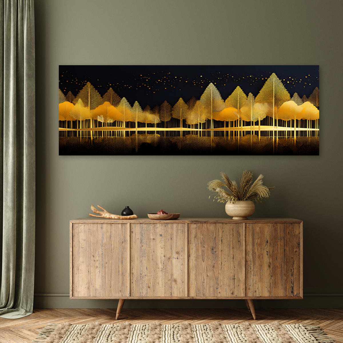 WANDBILD goldene waldabstrakte natur - Goldfarben, Textil (90/30cm) - Feeby