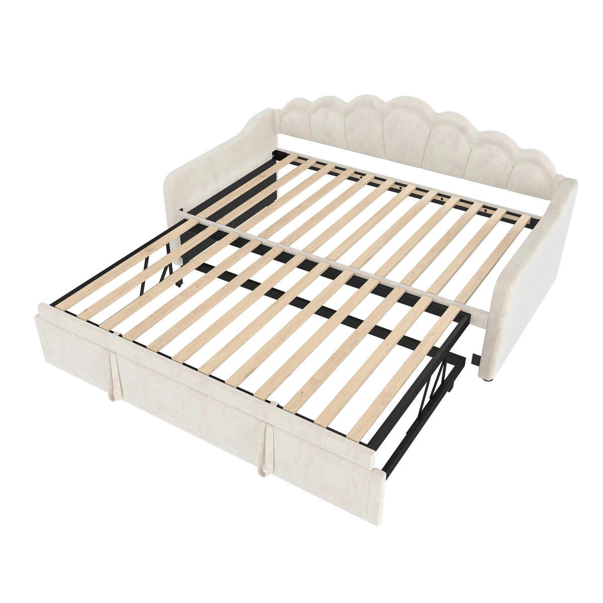 TAGESBETT 90/200 cm Beige mit ausziehbarem Bett und LED-Beleuchtung - Beige, Textil (90/200cm) - OKWISH