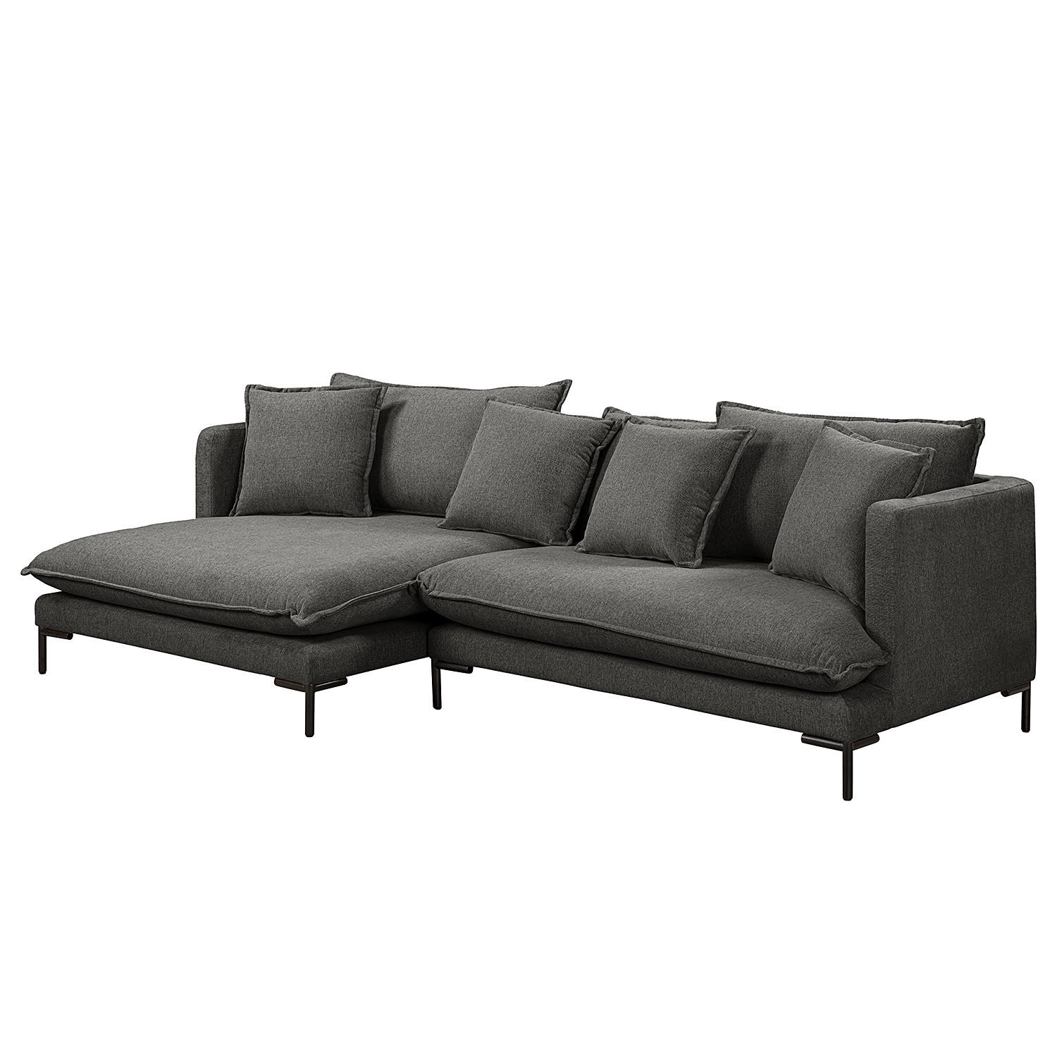 ECKSOFA mit Longchair - Grau - Webstoff - Dunkelgrau, Textil/Metall (261/140cm) - home24