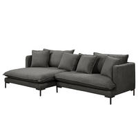 ECKSOFA mit Longchair - Grau - Webstoff - Dunkelgrau, Textil/Metall (261/140cm) - home24