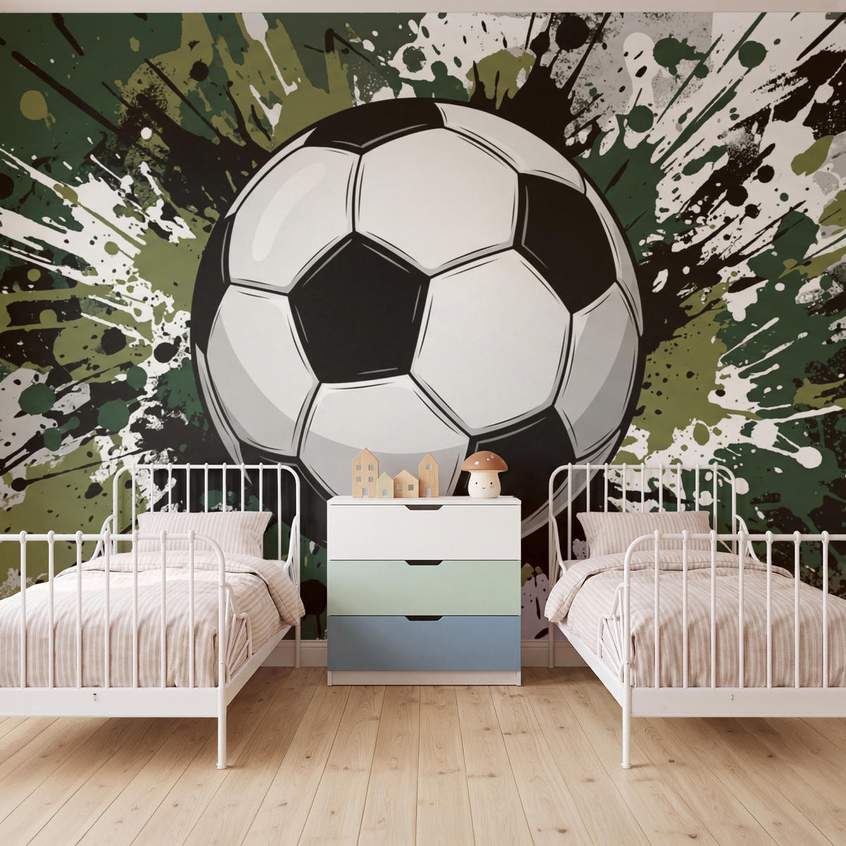 KINDERTAPETE - Fußball - Farbe - Spritzer - Grün - 400x300 cm - Dunkelgrün, Papier (400/300cm) - OnlyWow
