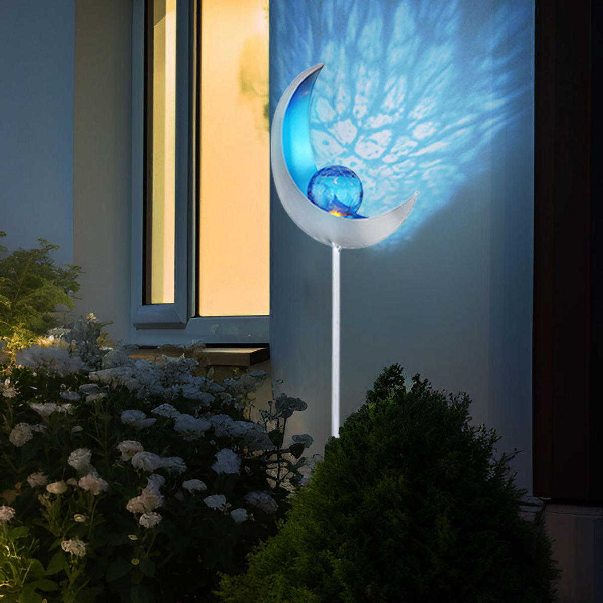 LED WEGELEUCHTE Solar Mond Silber Blau - Silberfarben, Glas (18/6/90cm)