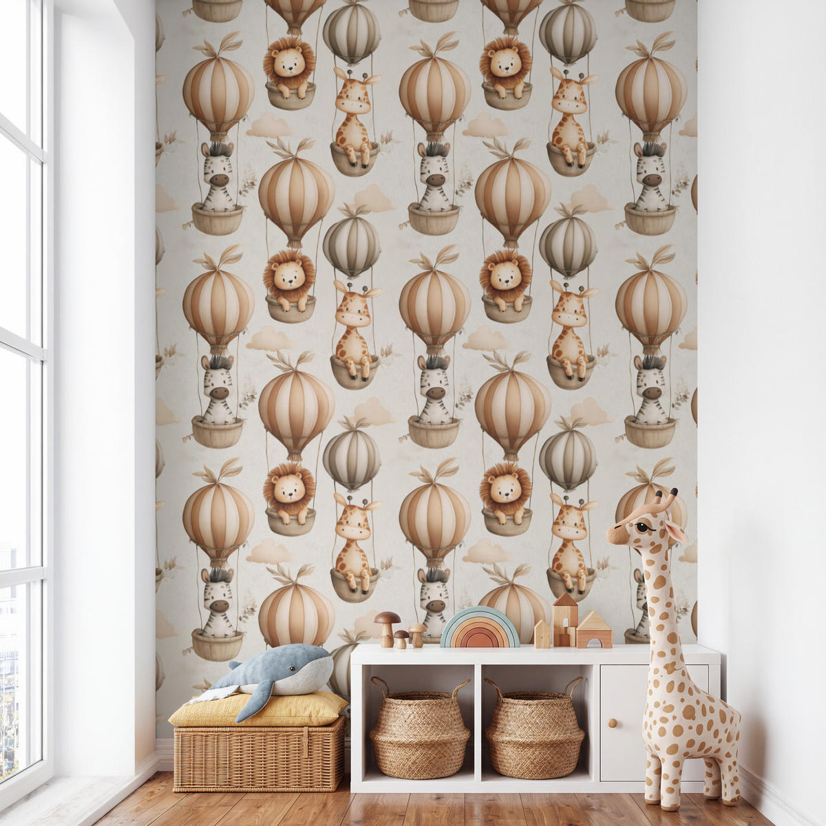 KINDERTAPETE - Safari - Heißluftballons - Taupe - 160x280 cm - Beige, Papier (160/280cm) - OnlyWow