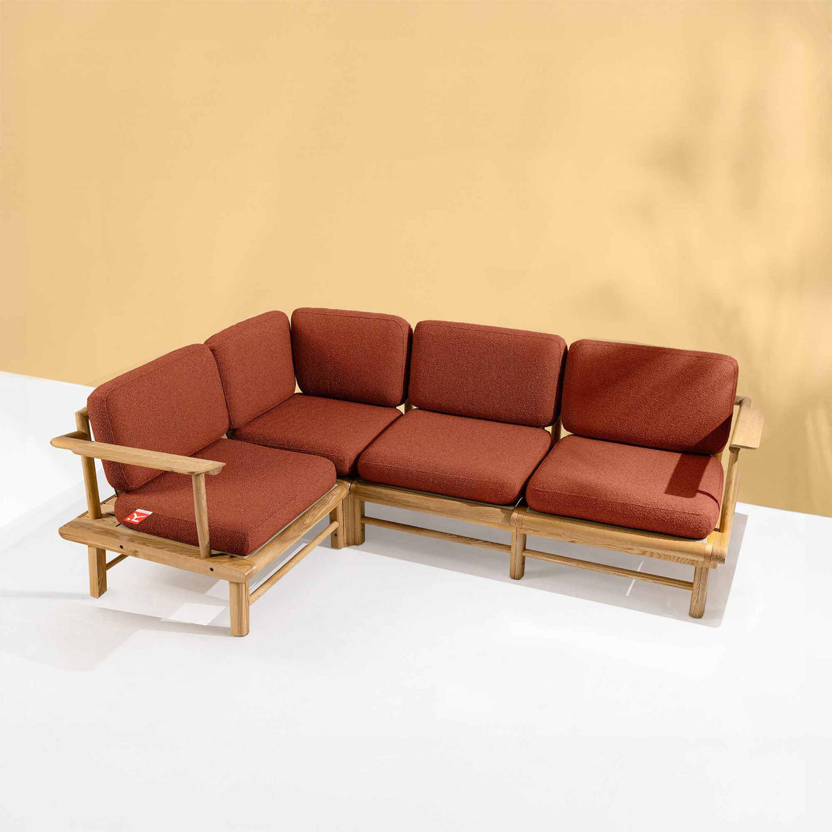 LOUNGESOFA ATREDA links - Orange, Holz/Textil (230/74/160cm) - KONSIMO®
