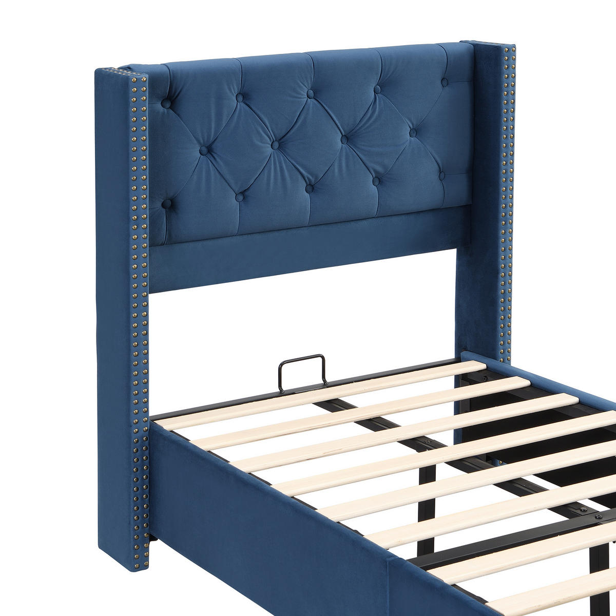 BETT mit Lattenrost 90x200 cm Samt Blau - Blau, Metall (90/200cm) - Meubliv