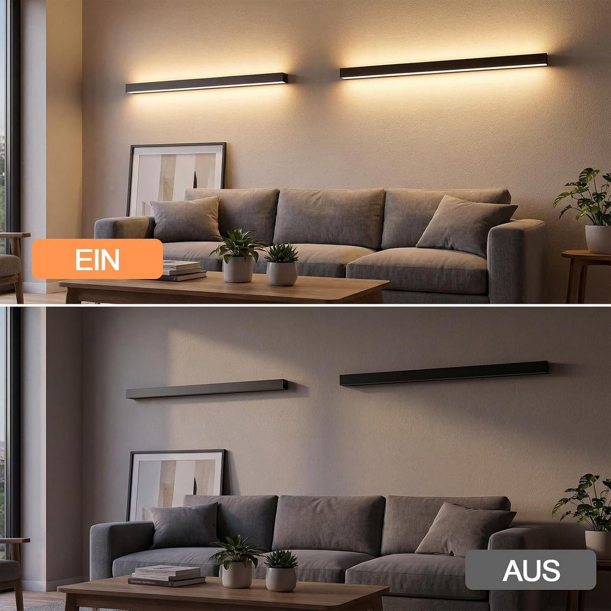 LED WANDLEUCHTE Dünthar 100/3.8/2.5 cm - Schwarz, Kunststoff/Metall (3.8/2.5/100cm) - ZMH