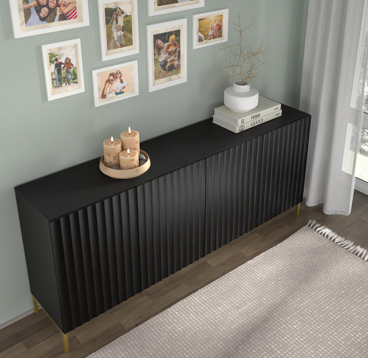 KOMMODE Schwarz, Gold 200/87/42 - Schwarz, Holzwerkstoff (200/87/42cm) - RAUMHIRSCH FURNITURE