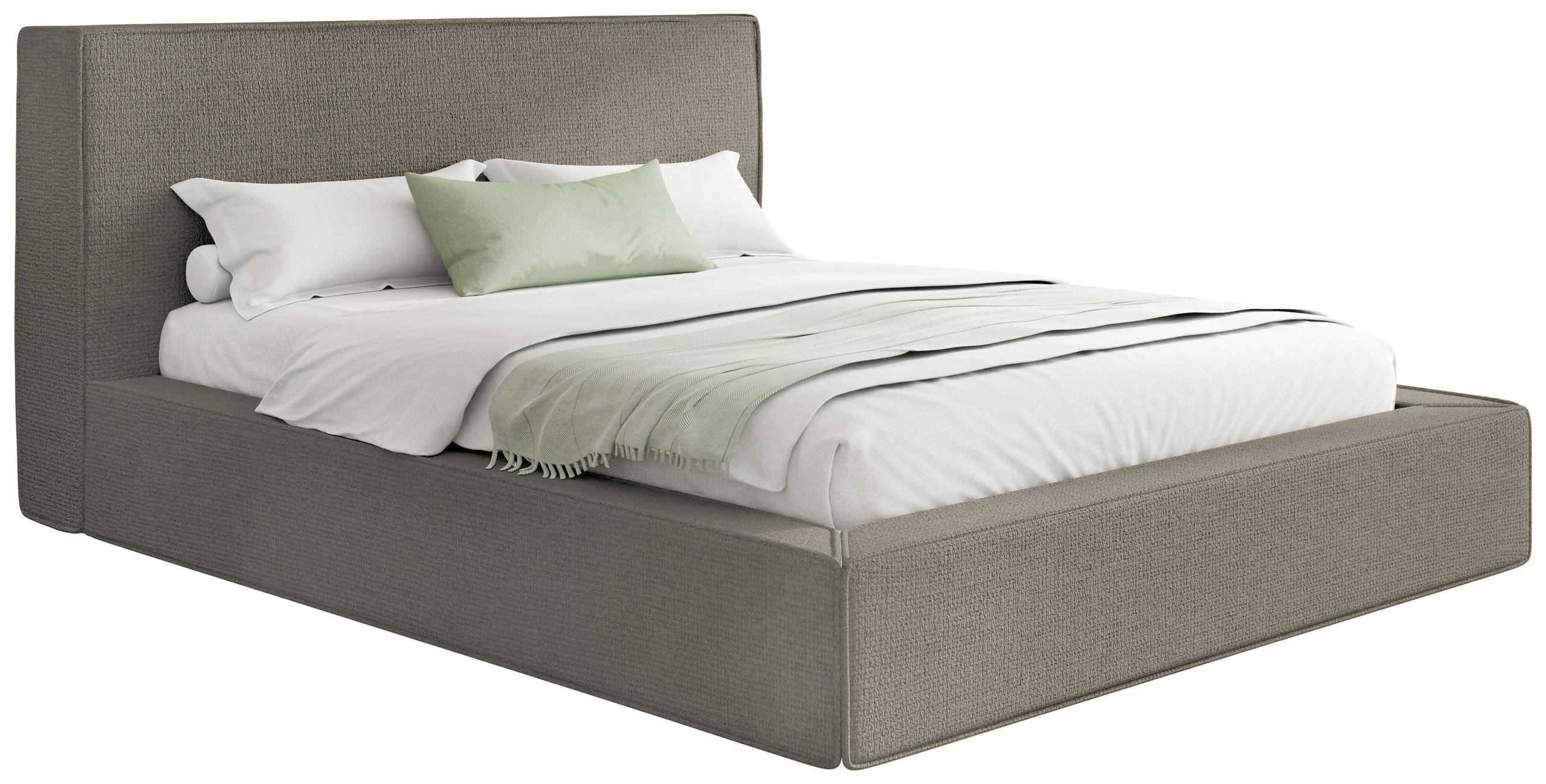 POLSTERBETT Merlin mit Bettkasten, Metall-Lattenrost & hohem Kopfteil in Taupe Chenille 180x200 cm - Taupe/Birkefarben, Holzwerkstoff/Kunststoff (180/200cm) - WFL GROUP