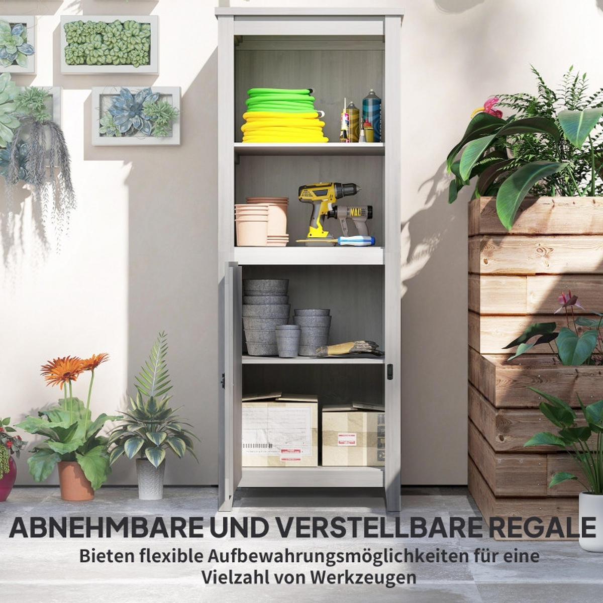 GARTENSCHRANK Holz Hellgrau - Grau, Holz (60/160/60cm) - ComfortXL