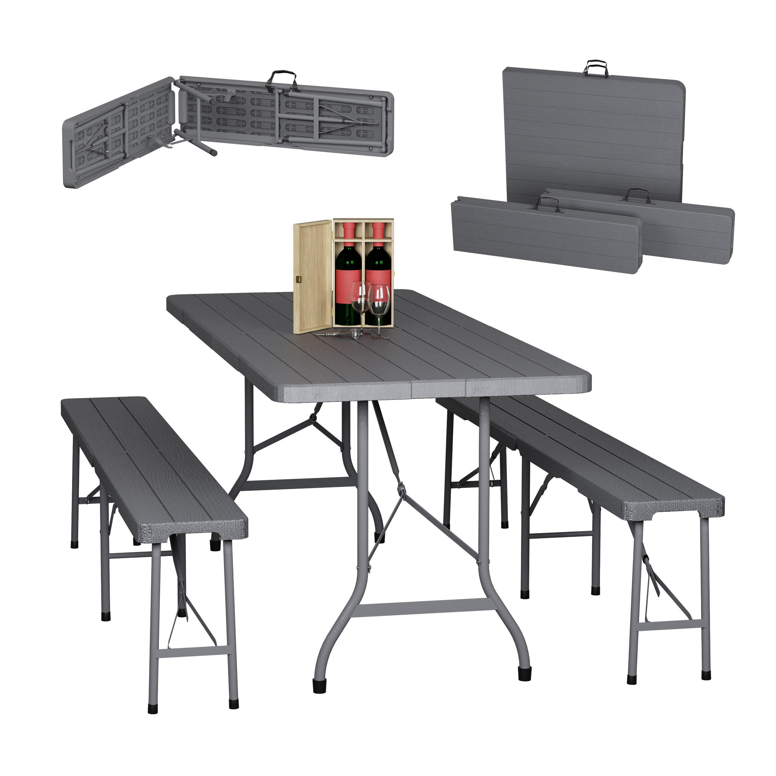 BIERZELTGARNITUR Grau 3-tlg. klappbar 180 cm - Grau, Kunststoff/Metall - Relaxdays