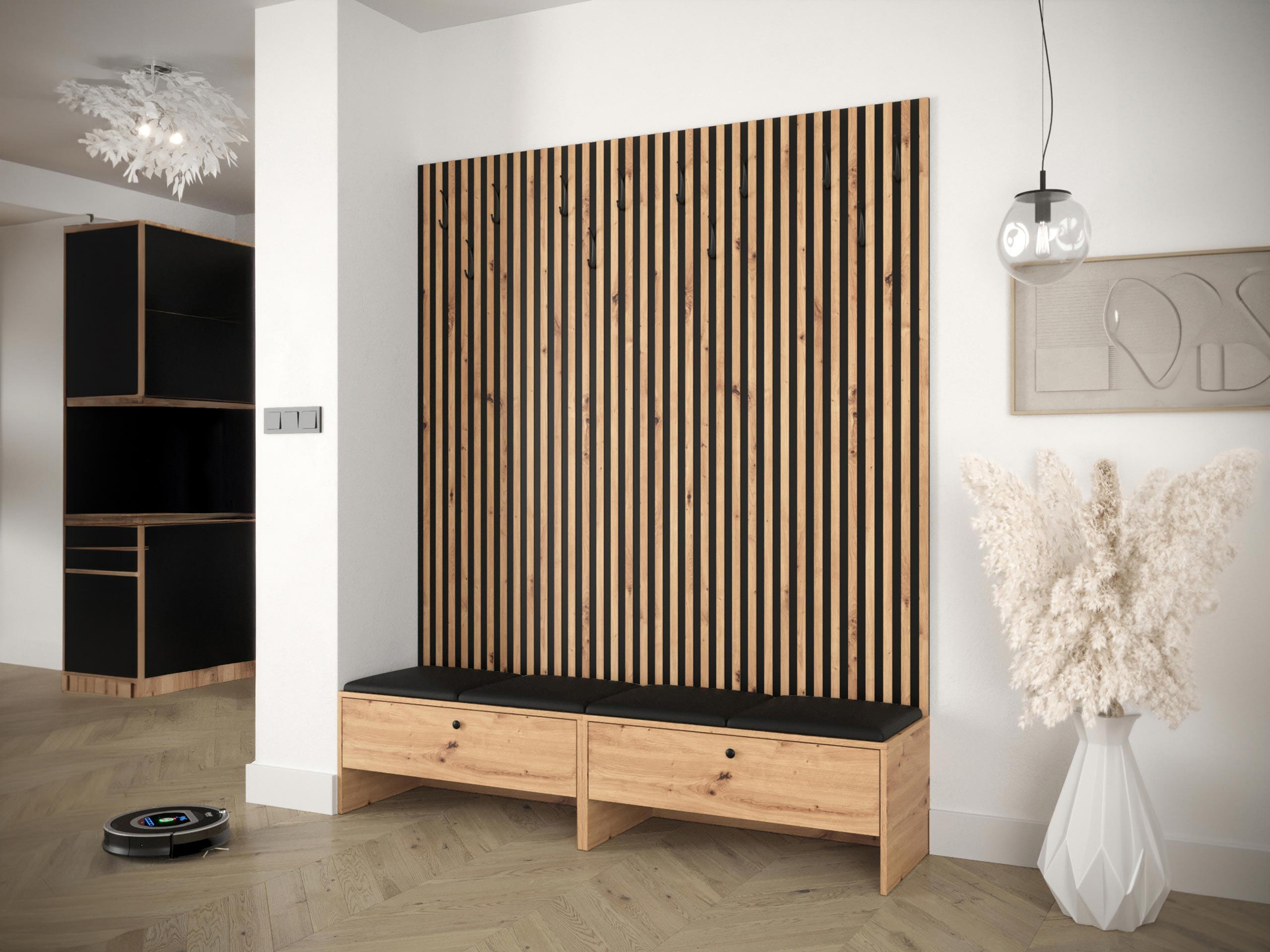 GARDEROBE Balma V - Schwarz Hochglanz, Holzwerkstoff (170/206/44cm) - MIRJAN24