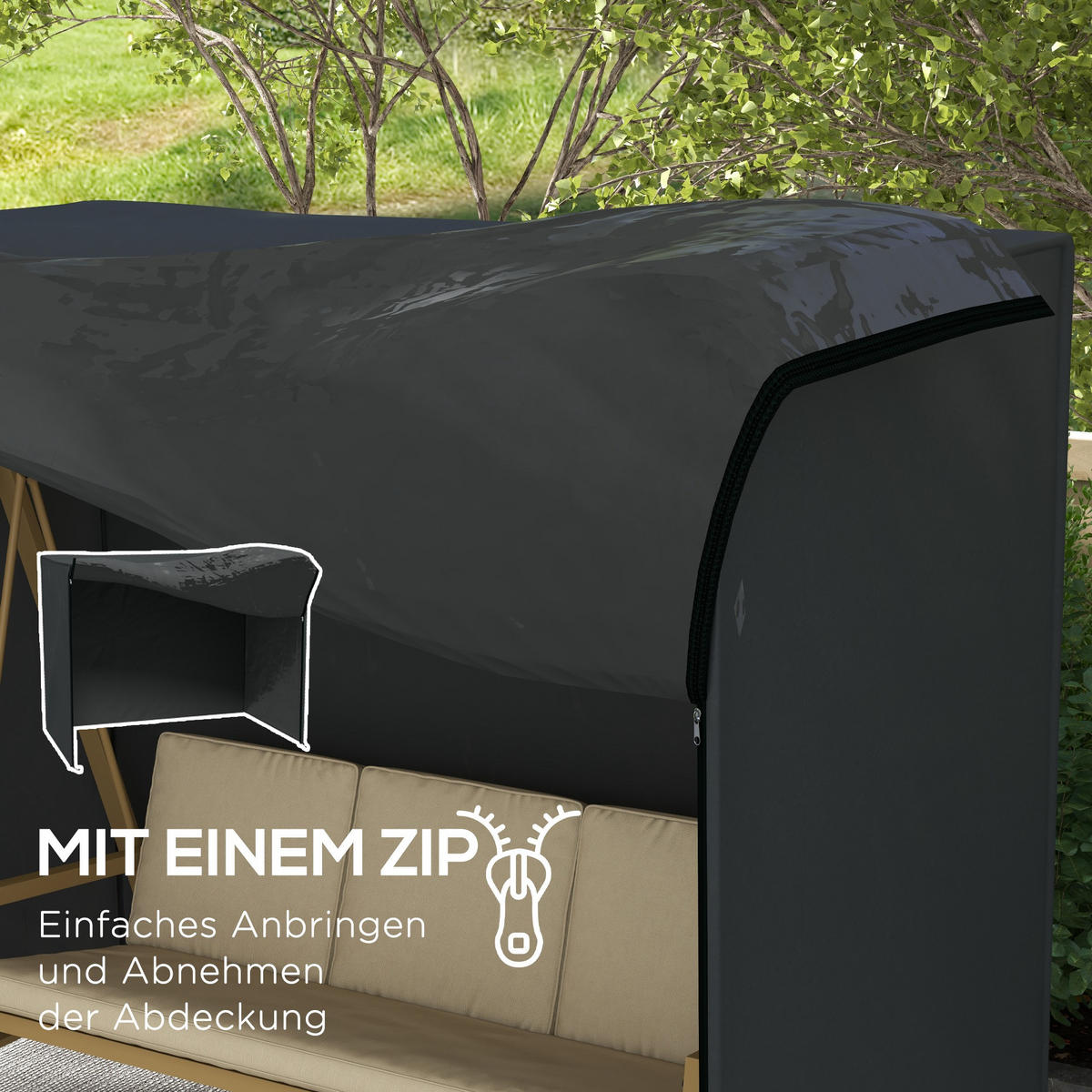 ABDECKUNG Hollywoodschaukel, Schwarz - Schwarz, Textil (125/172/220cm) - Outsunny